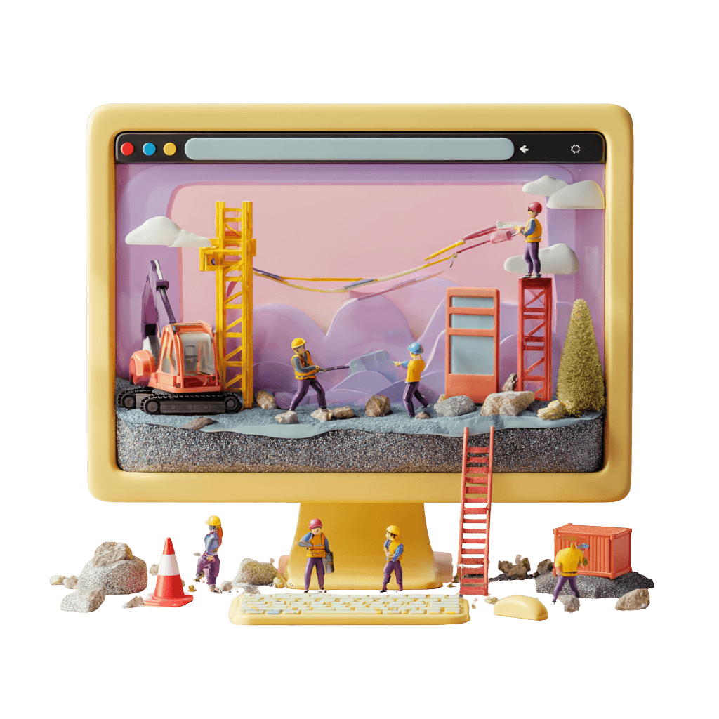 Build illustration showing a website under construction.